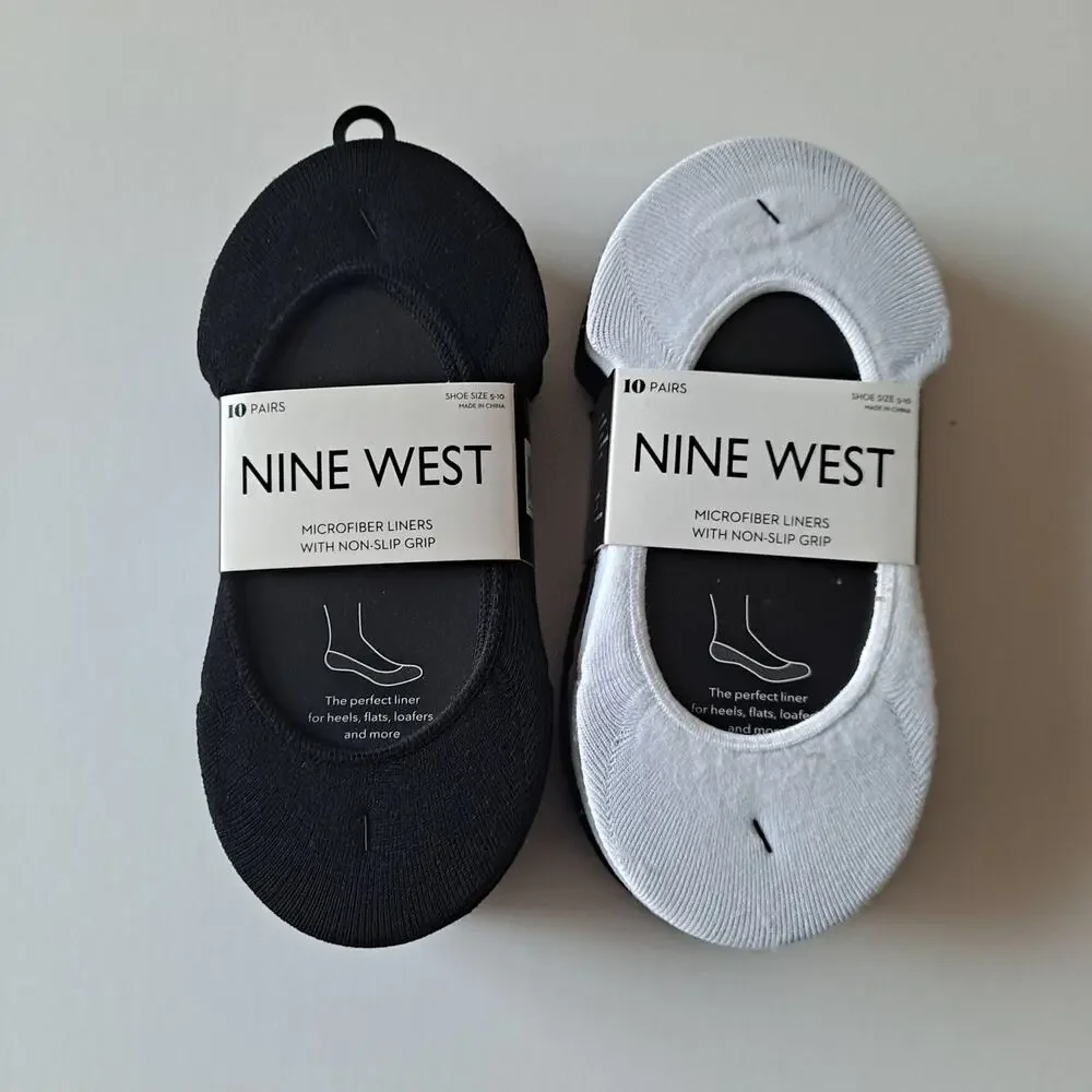 NWT Nine West 20 Pairs Non-Slip Grip No Show Socks Black White Womens Size 5-10